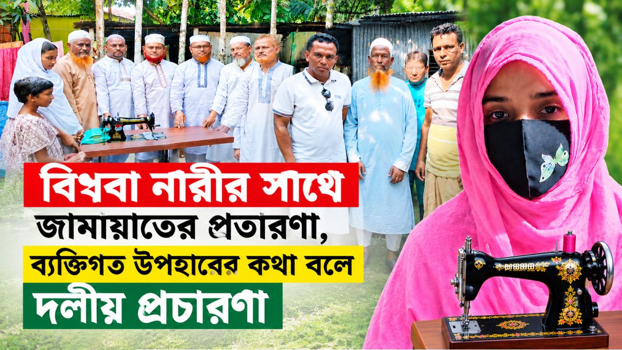 বিধবা নারীর সাথে জামায়াতের প্রতারণা, ব্যক্তিগত উপহারের কথা বলে দলীয় প্রচারণা
