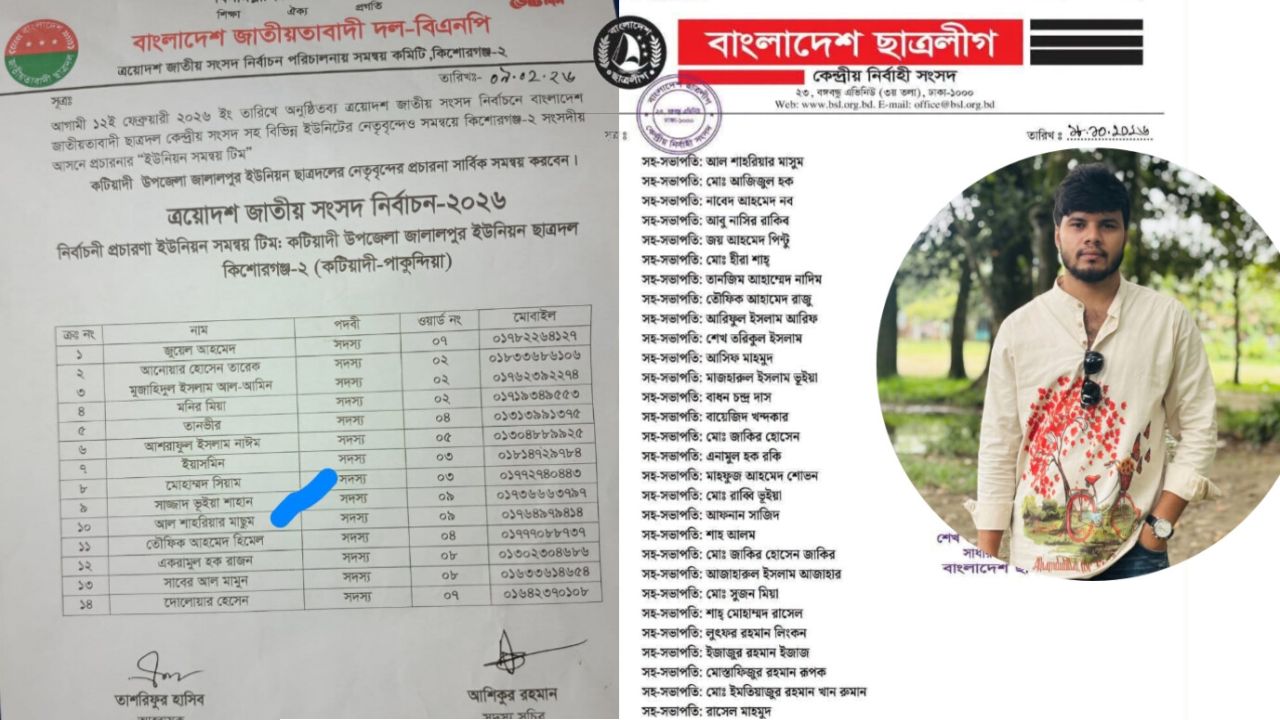 বিএনপি'র নির্বাচনী সমন্বয়ক থেকে জেলা ছাত্রলীগের সহ-সভাপতি 